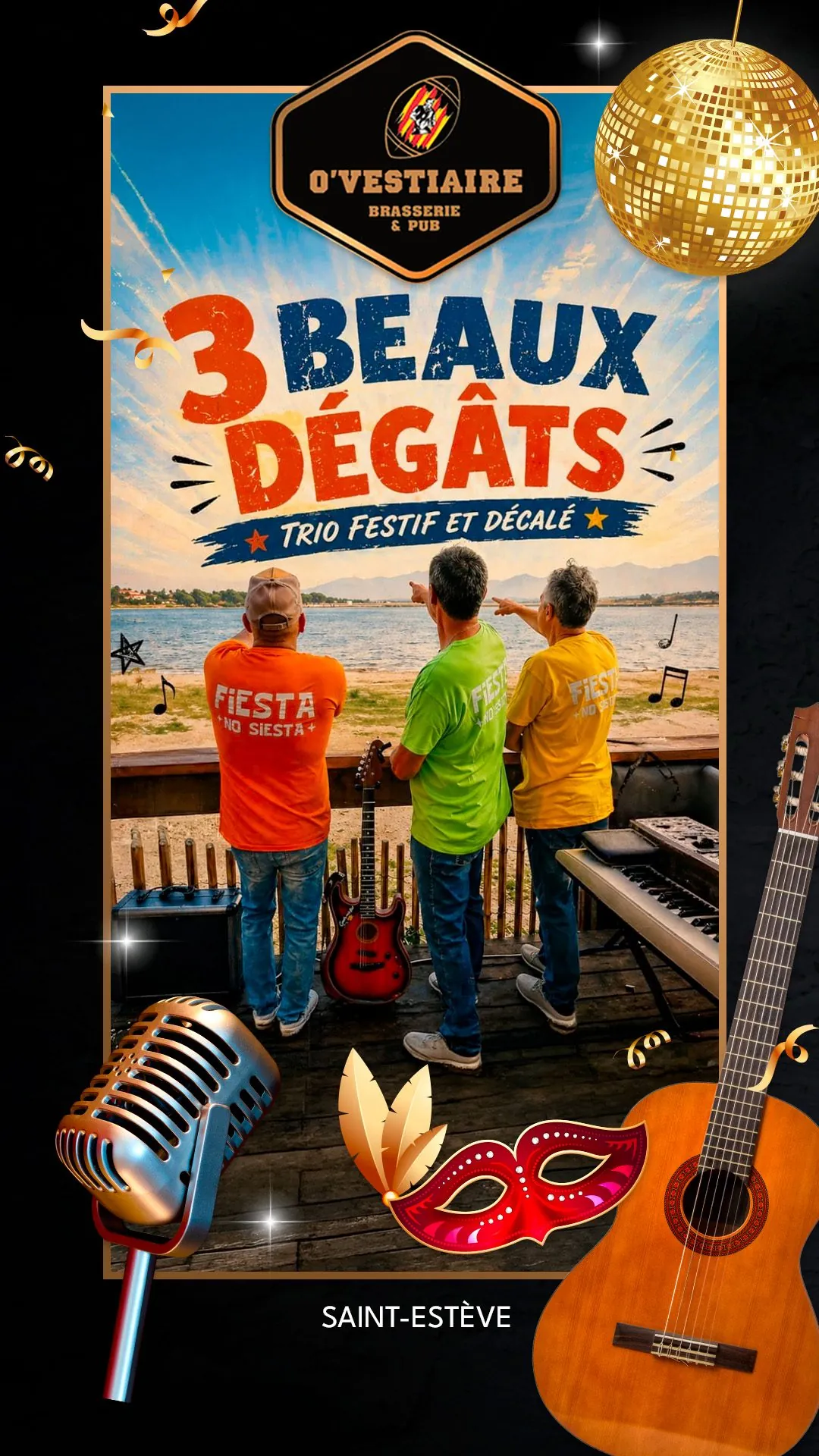 Affiche des 3 Beaux Dégâts, trio festif et décalé, face à l’eau