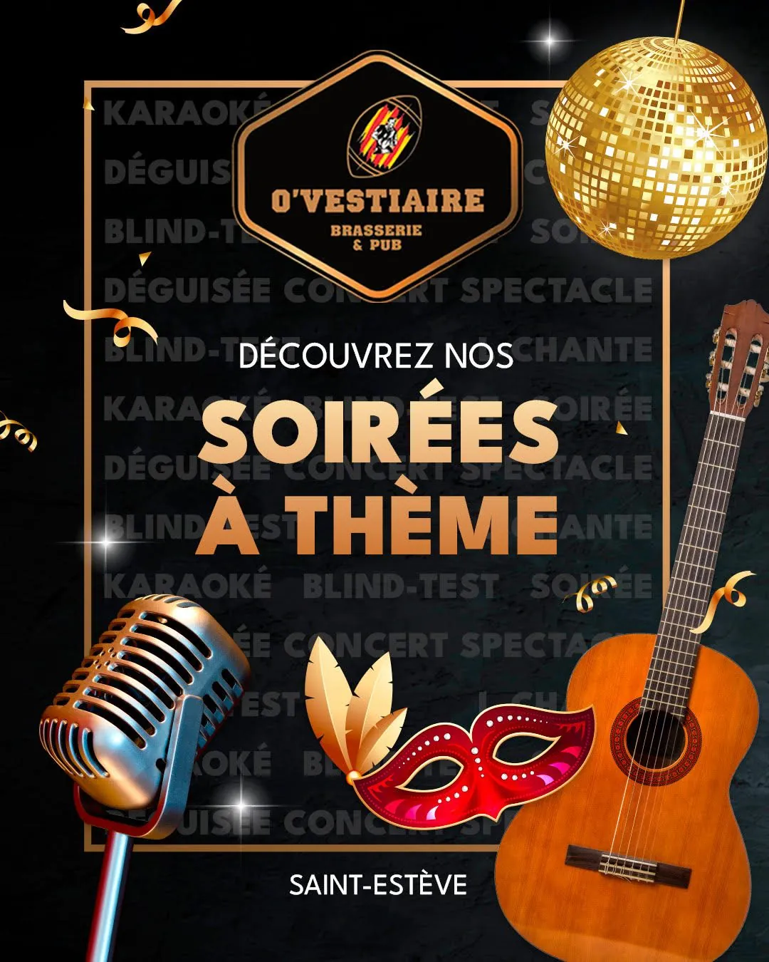 Affiche « Découvrez nos soirées à thème » : karaoké, blind-test, concerts, soirées déguisées