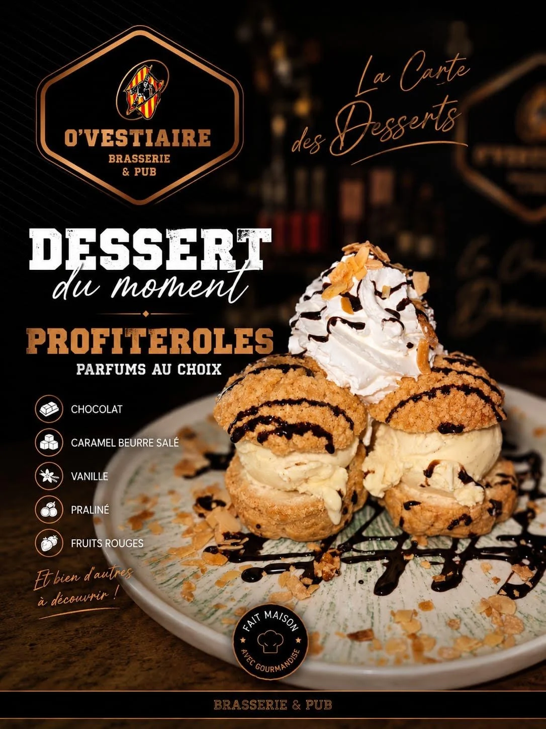 Affiche « Dessert du moment : profiteroles, parfums au choix »
