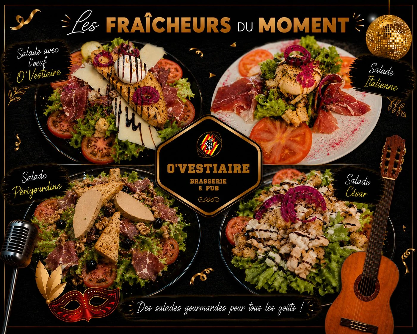 Affiche « Les fraîcheurs du moment » : salade œuf O’Vestiaire, italienne, périgourdine et césar